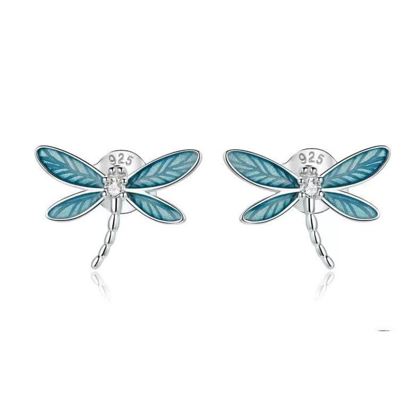 925 silver dragonfly enamel earrings stud