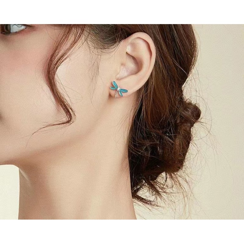 925 silver dragonfly enamel earrings stud