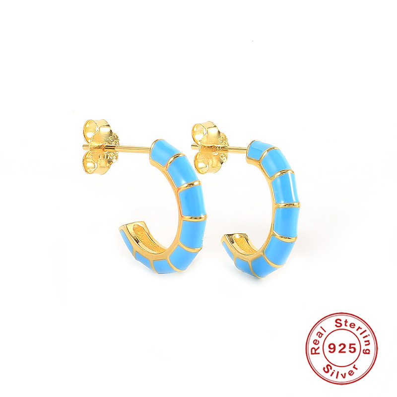 925 silver c-shaped enamel earrings stud