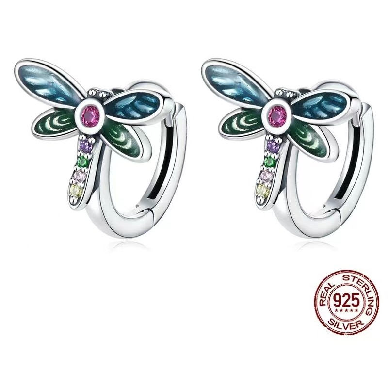 925 silver dragonfly enamel earrings