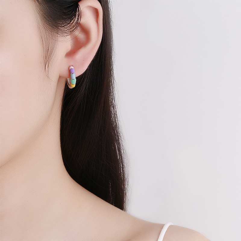 925 silver circle enamel earrings