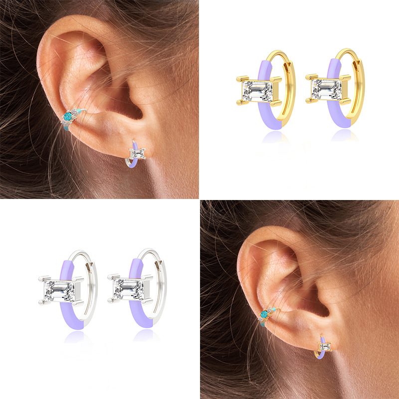 925 silver diamond enamel earrings