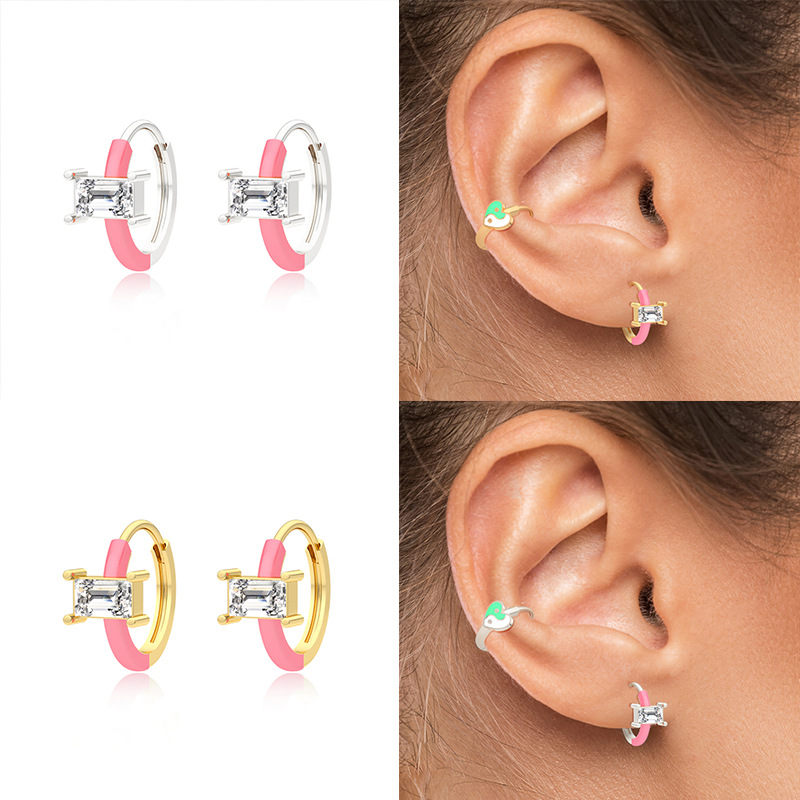 925 silver diamond enamel earrings