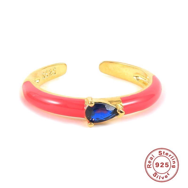 925 silver diamond enamel ring