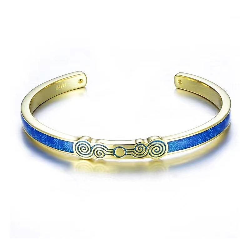 925 silver 18k gold plating blue enamel bracelet