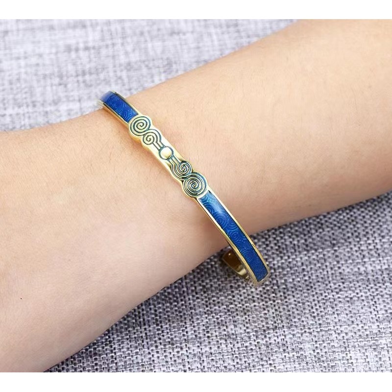 925 silver 18k gold plating blue enamel bracelet