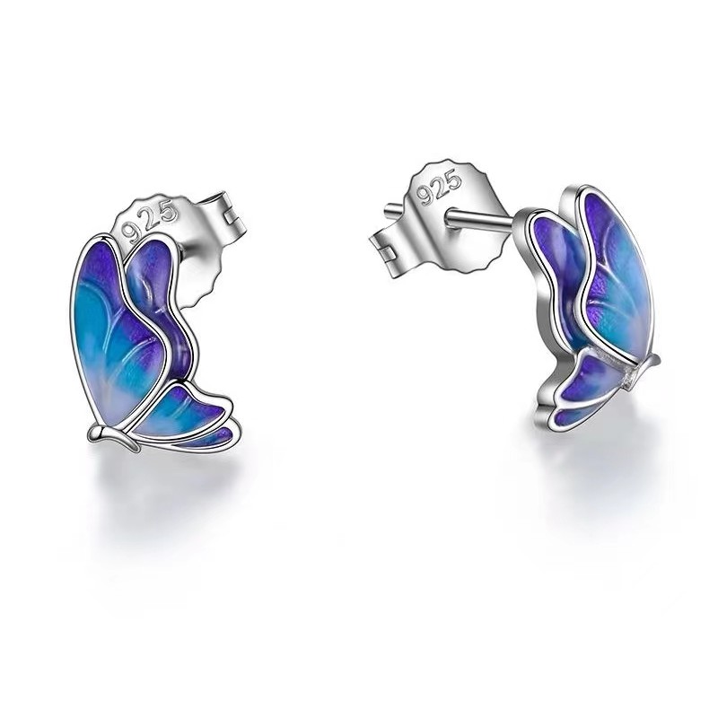 925 silver butterfly blue enamel earrings stud