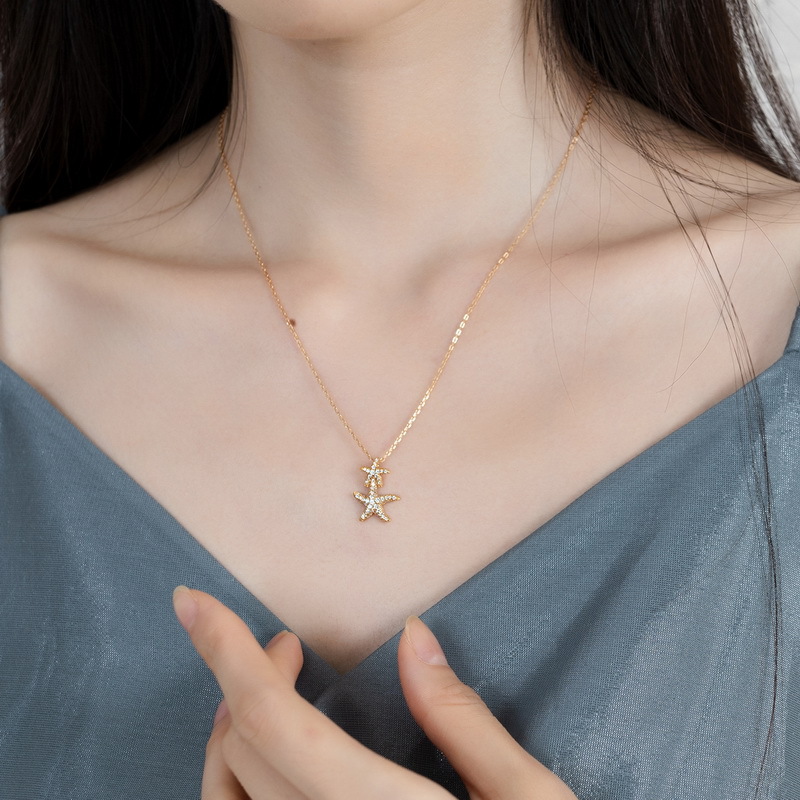 925 silver 9k gold plating starfish zircon necklace