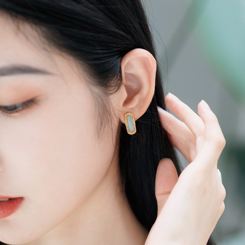 925 silver square natural stone earrings stud