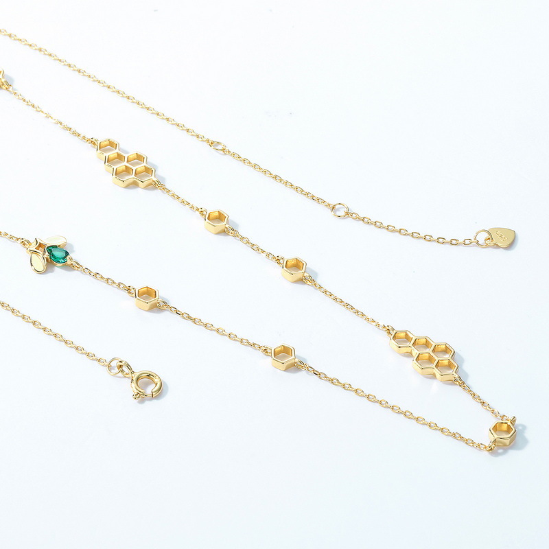 925 silver gold plating bee green zircon necklace