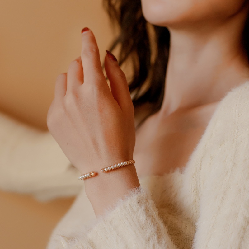 925 silver pearl opening bracelet