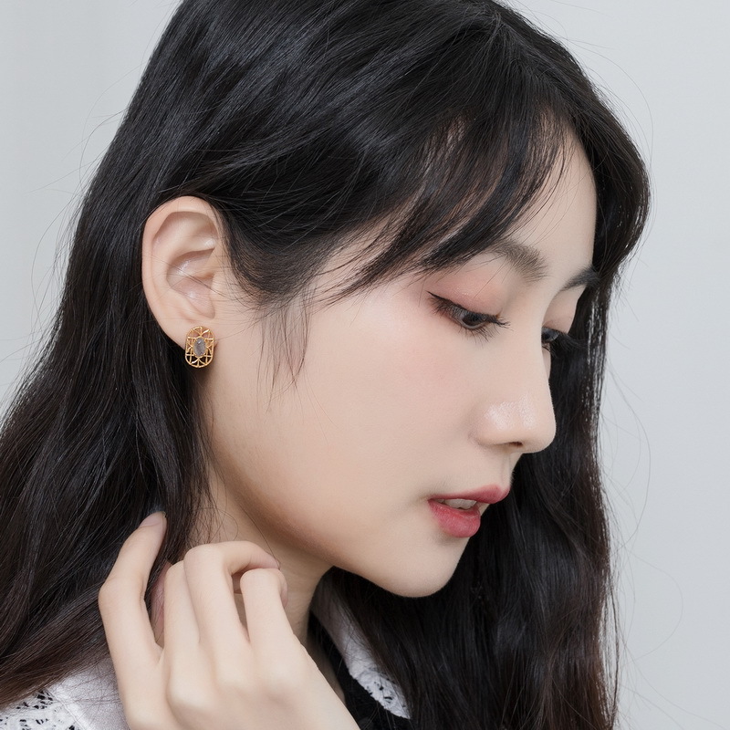 925 silver natural stone hollow earrings stud