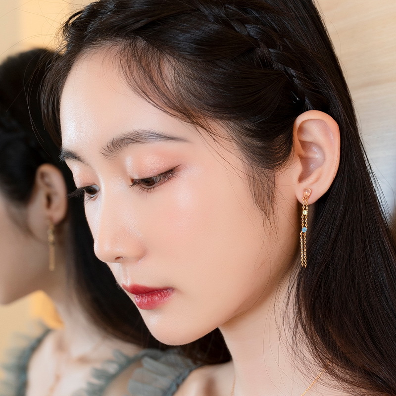 925 silver natural pink crystal tassels earrings stud