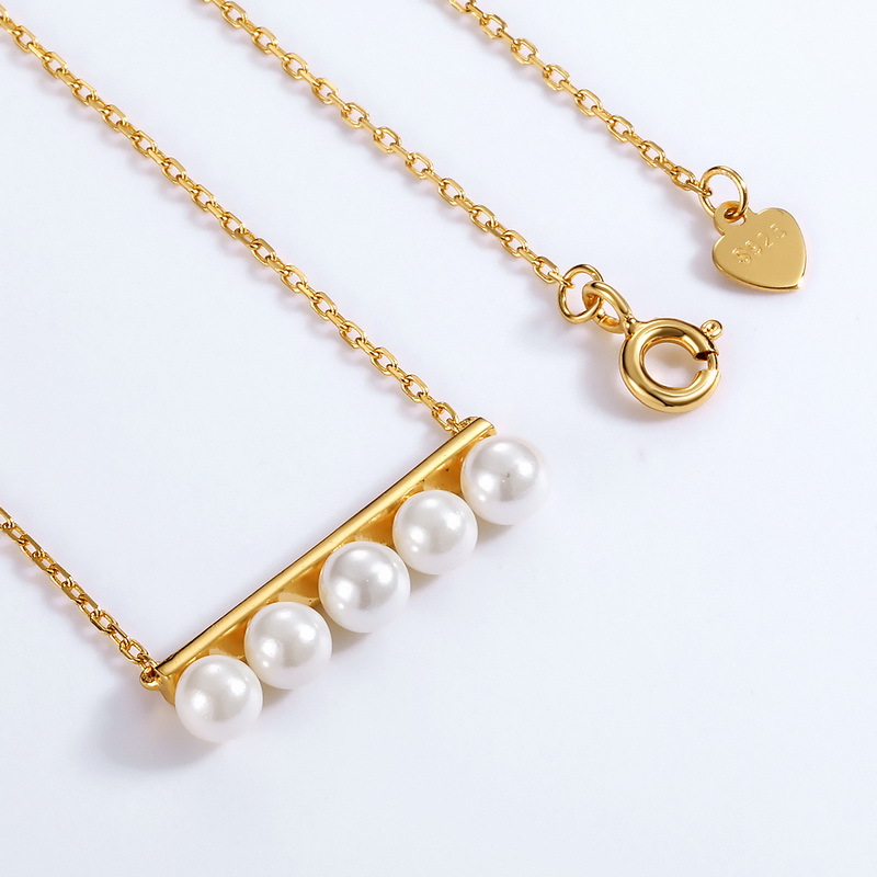 Balance beam pendant silver pearl necklace