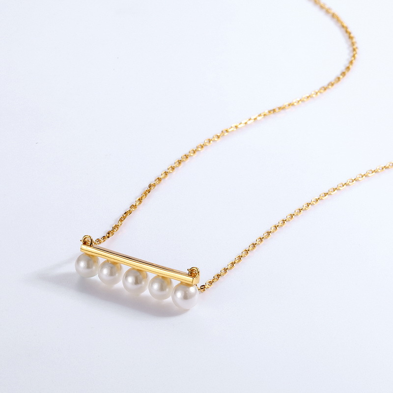 Balance beam pendant silver pearl necklace
