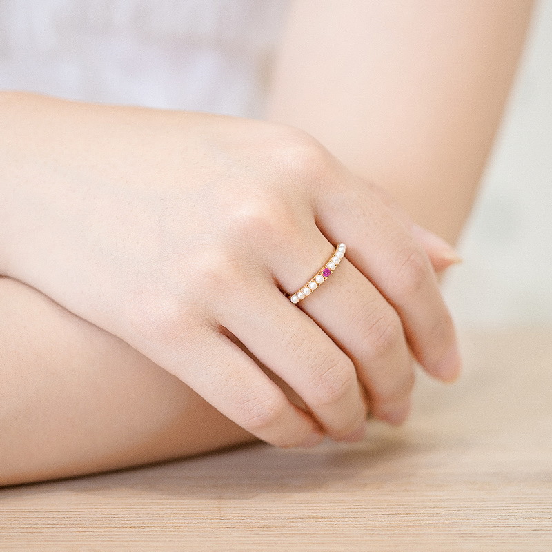 Red corundum ring pear silver ring