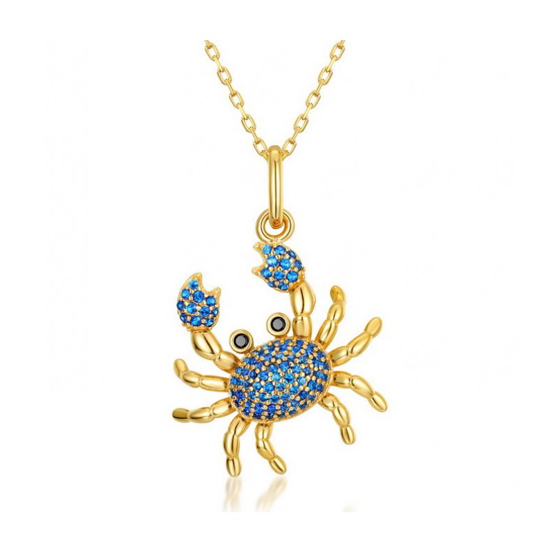 Blue spinel animal crab pendant 925 silver necklace