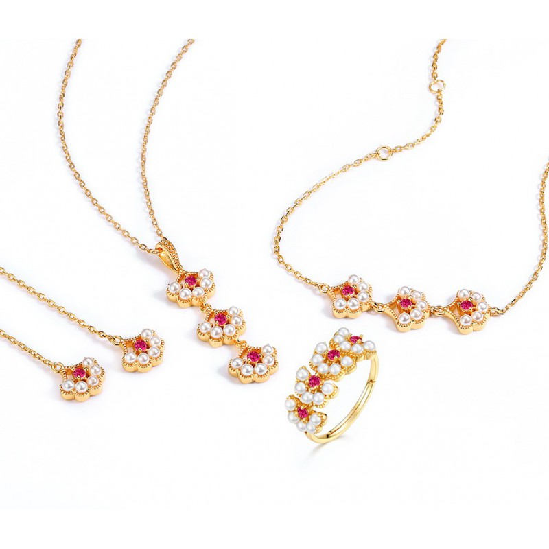 Red corundum jewelry set earrings necklace 925 silver sets