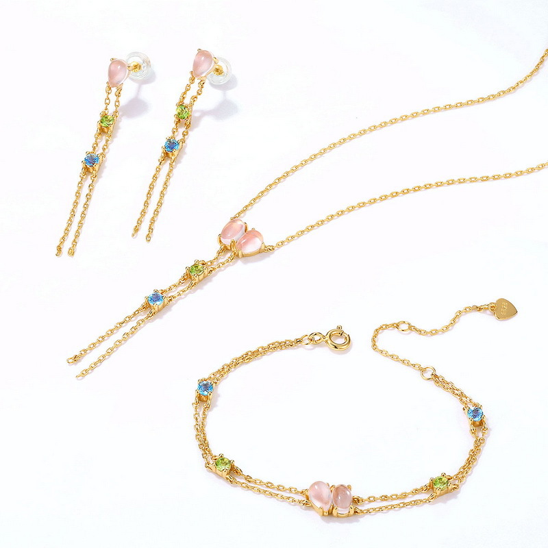 Pink crystal jewelry sets colorful earrings bracelet