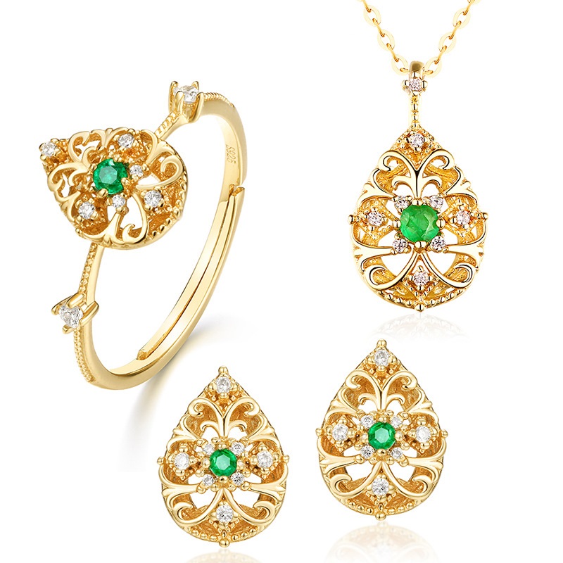 Emerald JEWELRY SETS 925 SILVER GOLD PLATED