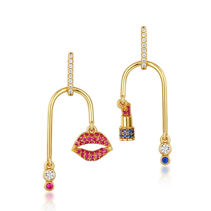 COLORFUL CZ EARRINGS 925 SILVER GOLD PLATED