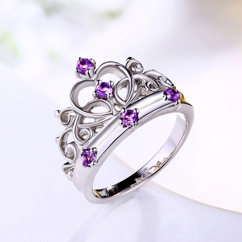 925 silver amethyst crown ring