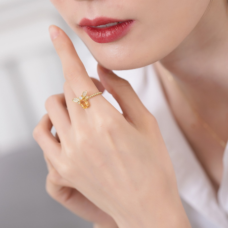 925 silver bee natural crystal ring