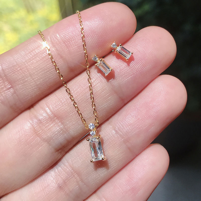 925 silver quadrate necklace earing jewelry sets