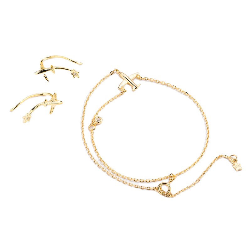 925 silver plane bracelets earing jewelry sets
