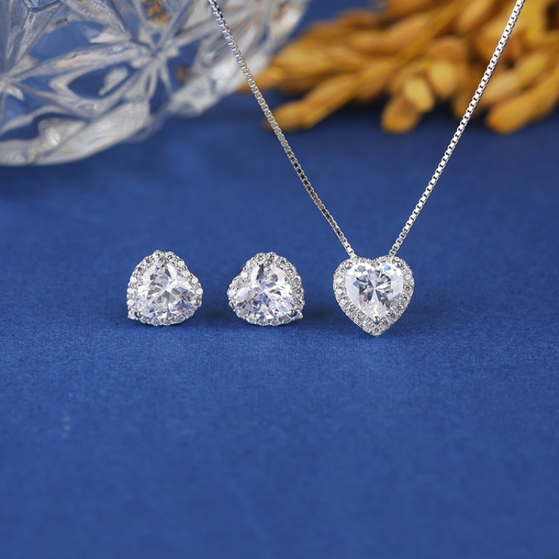 925 silver heart necklace earrings jewelry sets