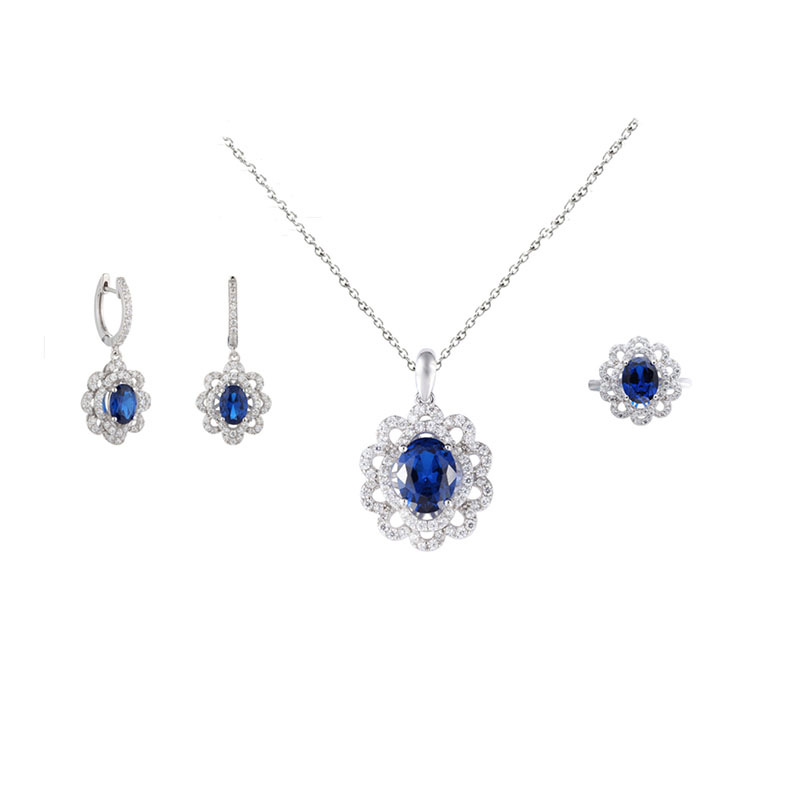 925 silver flower necklace earrings ring jewelry sets