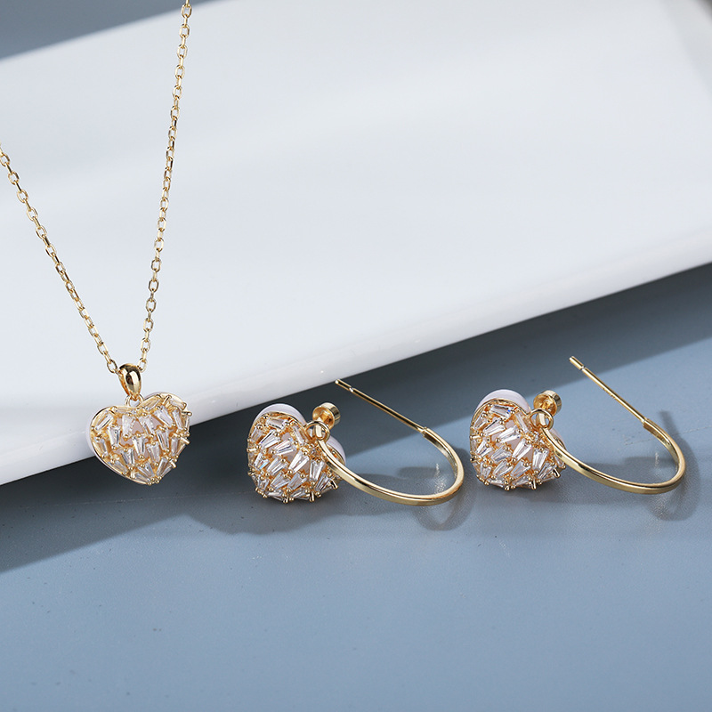 925 silver heart earrings necklace jewelry sets