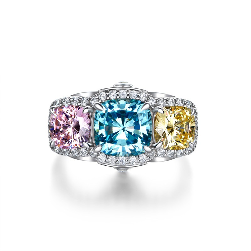 925 silver colorful 2ct diamond ring