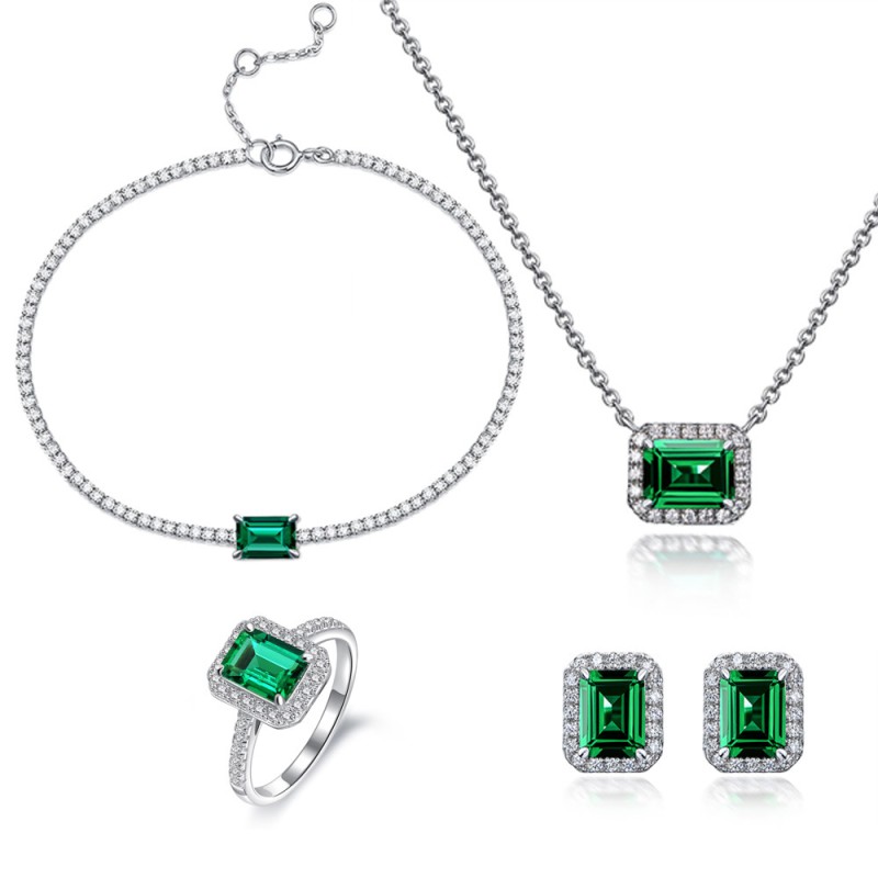 925 silver 1.5ct emerald earrings necklace jewelry sets