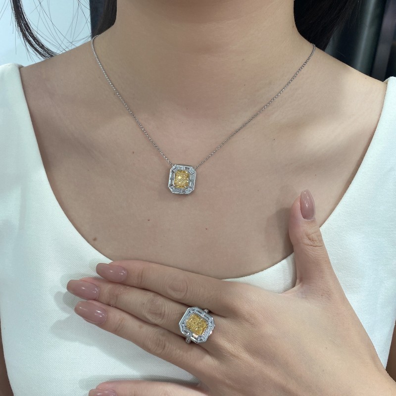 925 silver 4ct light yellow diamond necklace