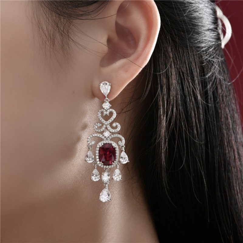 925 silver3.5ct red corundum earrings