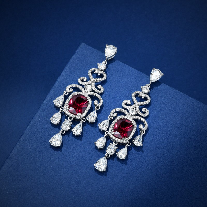 925 silver3.5ct red corundum earrings
