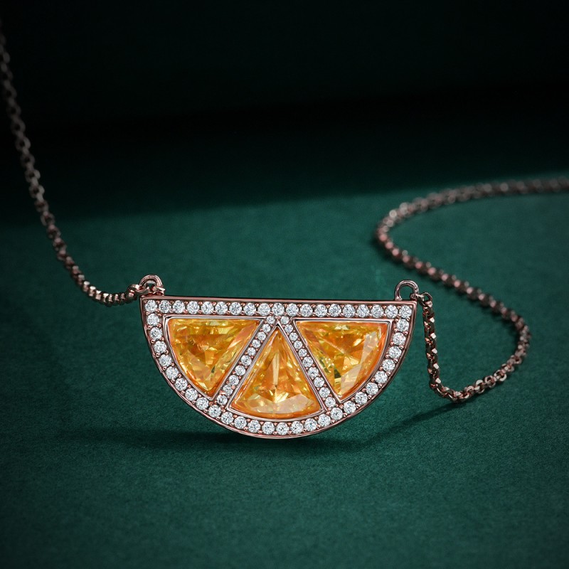 925 silver orange-yellow 1.5ct diamond necklace