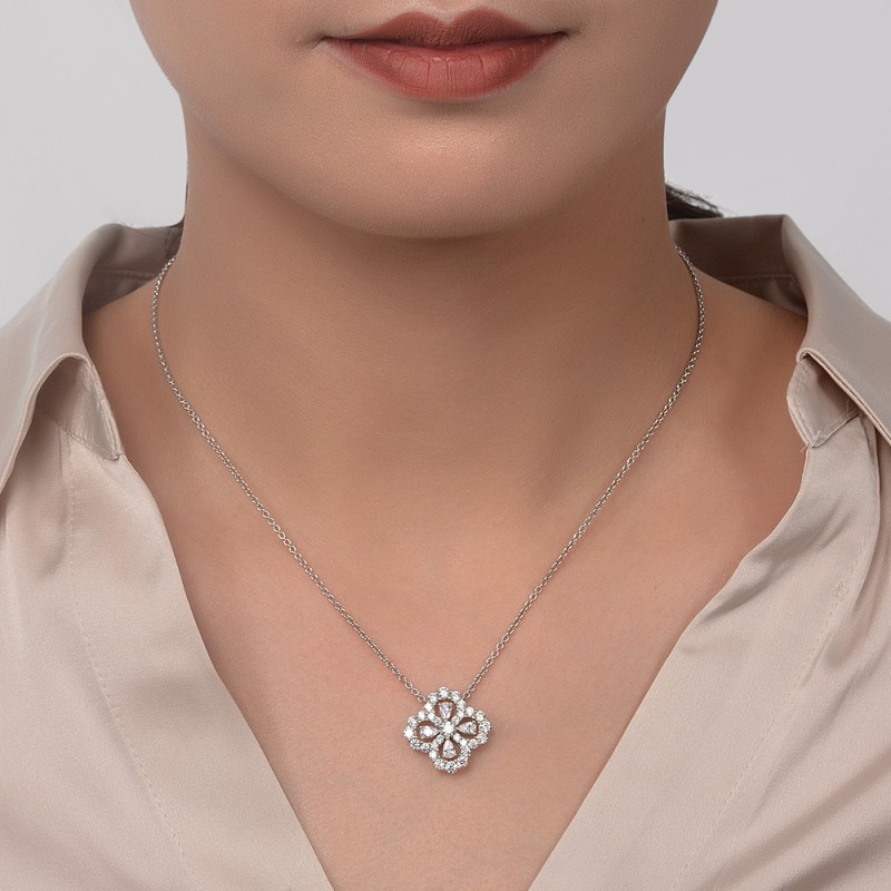 925 silver four leaf clover diamond necklace