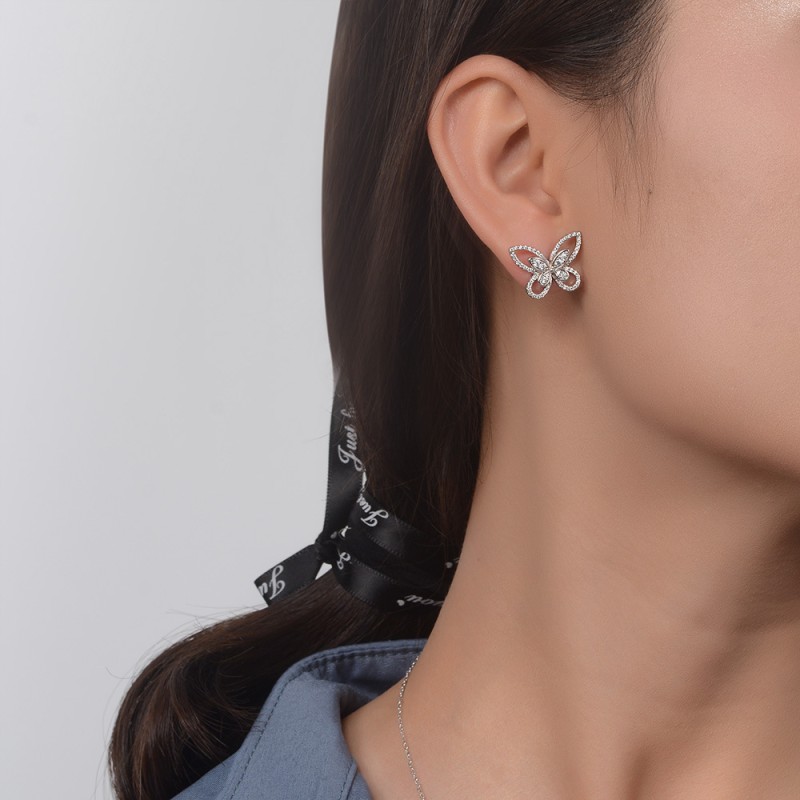 925 silver bow diamond earrings stud