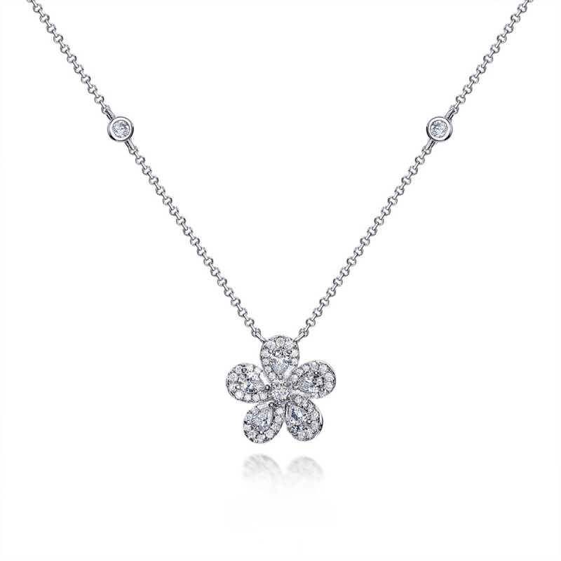 925 silver flower zircon necklace