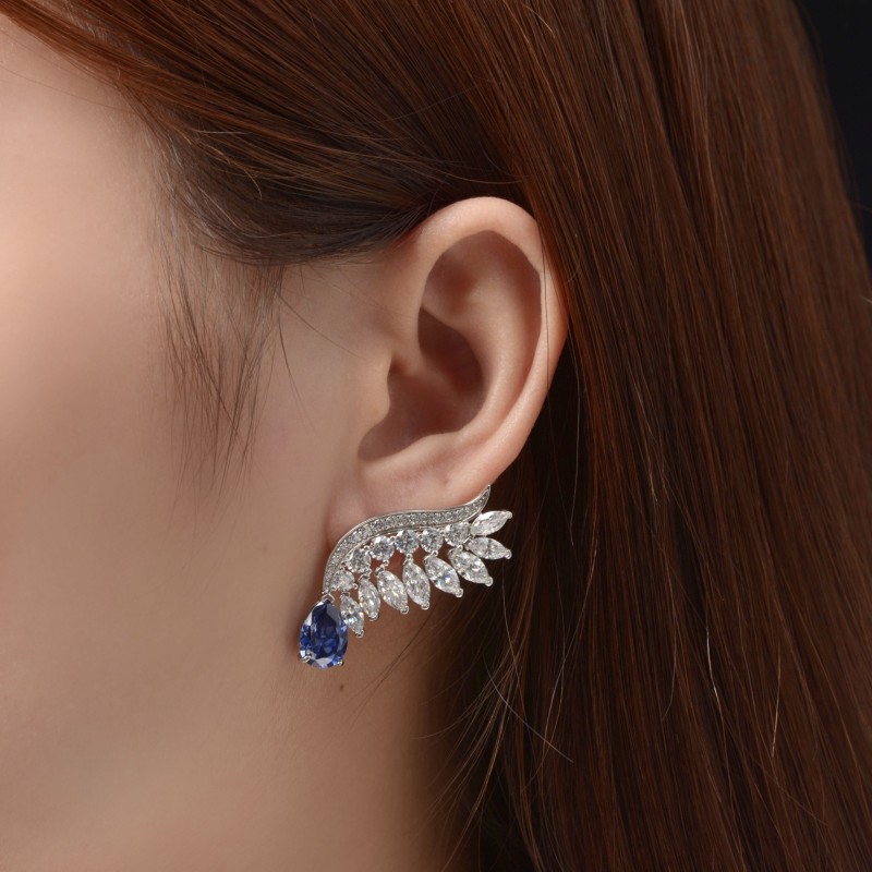925 silver wings blue 2ct diamond earrings
