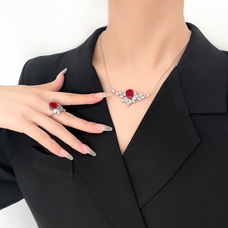 925 silver 6ct pigeon blood red necklace