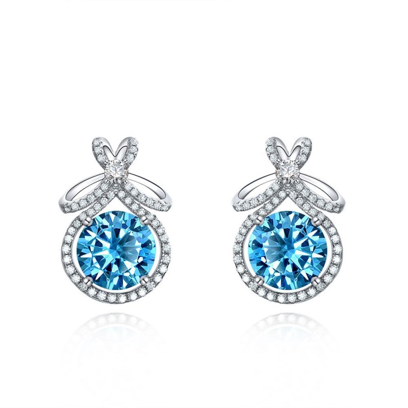 925 silver 4ct blue diamond earrings stud