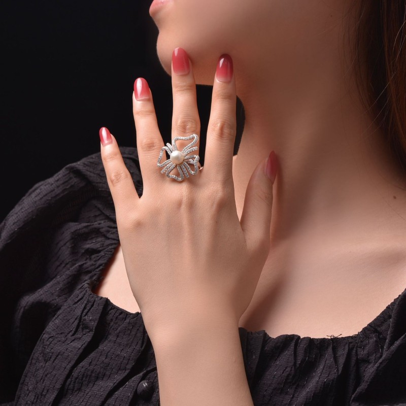 925 silver bow pearl ring