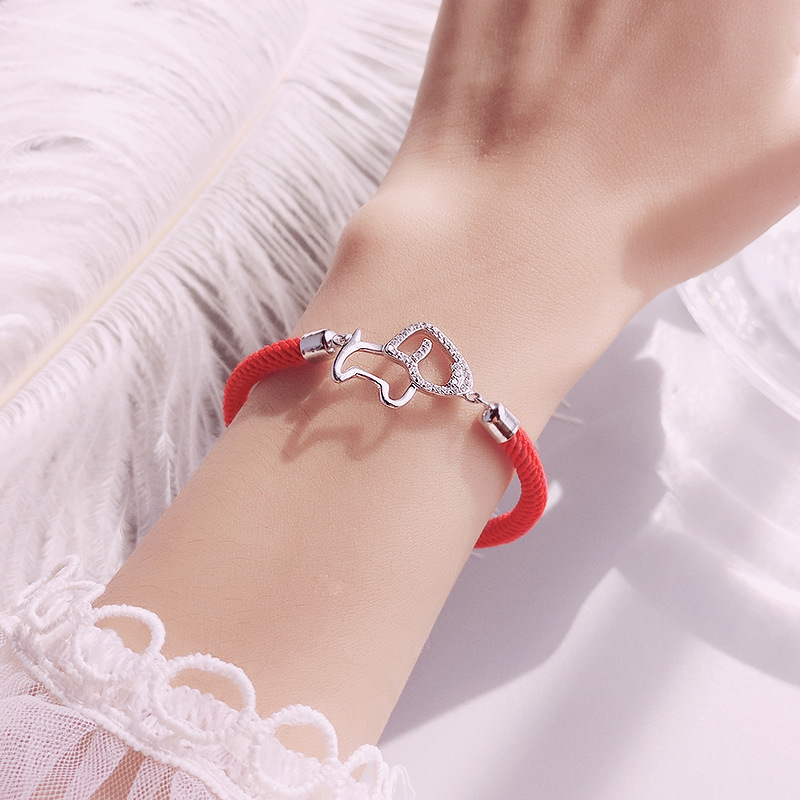 925 silver dog red rope bracelet