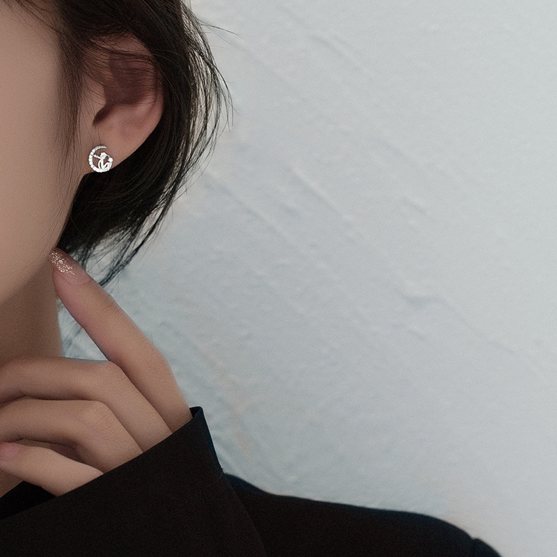 925 silver The Little Prince and moon earrings stud