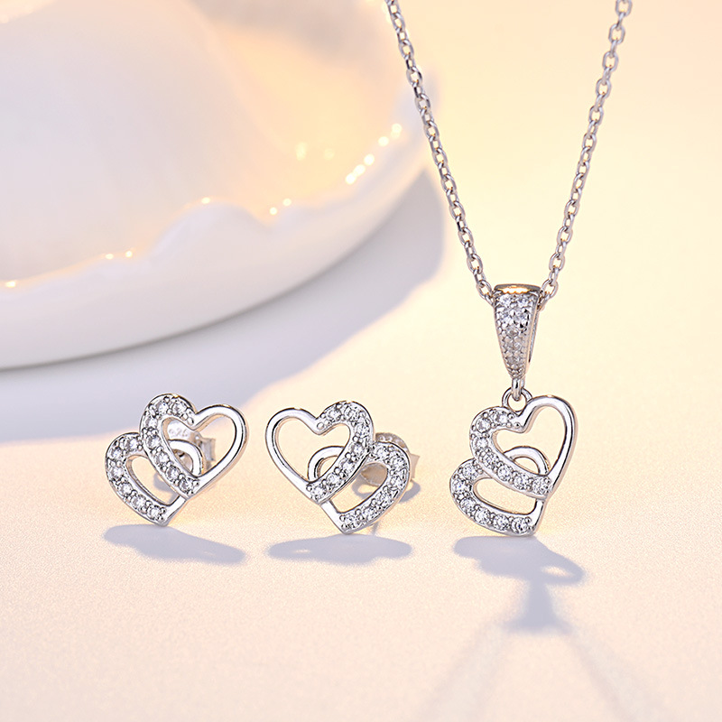 925 silver heart zircon earrings necklace jewelry sets