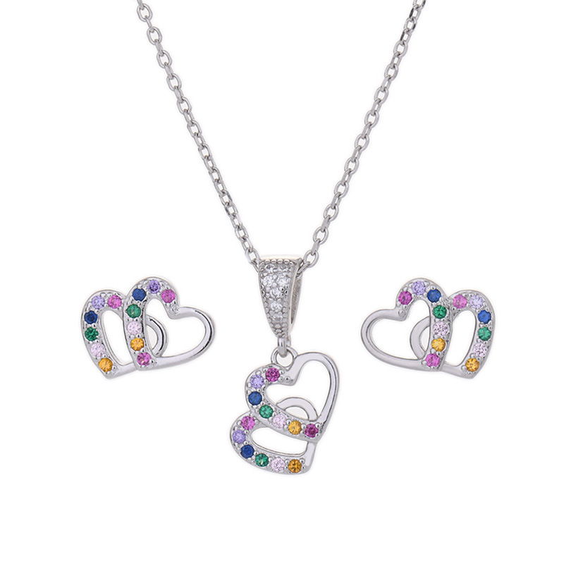 925 silver heart zircon earrings necklace jewelry sets