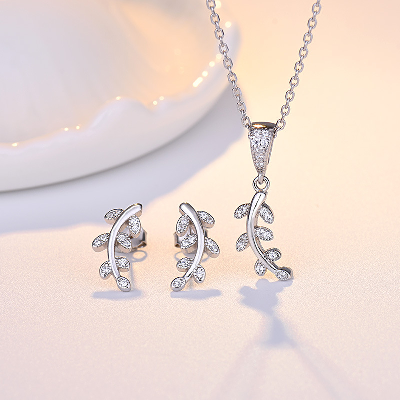 925 silver willow leaf earrings necklace jewelry sets